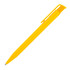 A bright yellow ballpoint pen featuring a clip and a glossy finish. It has a simple, sleek design and includes a logo.