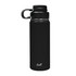 A drink bottle featuring a black finish, an infuser lid, and a logo on the front. Ideal for hydration.