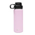 A drink bottle in pink with a black infuser lid and a logo. Ideal for a variety of beverages.