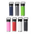 A drink bottle featuring a solid handle, available in various colours including navy, grey, green, pink, red, white, and black.