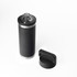 A drink bottle in matte black with a solid handle, featuring a stainless steel base and a screw-top opening.