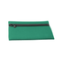 A green neoprene pencil case with a black zip, featuring a logo on one side.