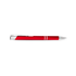 A metal pen in vibrant red with silver accents and a sleek design. It features branding on the body.