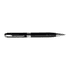 A black metal pen with silver accents and a clip, featuring a sleek design and a polished finish.