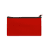 A large red neoprene pencil case with a zip closure and a simple design. It has a logo on it.