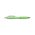 A green pen with a speckled finish and silver detailing, featuring a logo on the barrel.