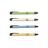 Three slimline pens in green, blue, and yellow with black accents; each pen features a smooth, textured finish.