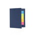 A navy sticky note book featuring colourful sticky notes in pink, yellow, green, and blue. It has a simple design.