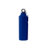 A drink bottle in a vibrant blue colour with a silver carabiner and a sleek design. It has a logo on the surface.