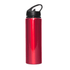 A drink bottle in bright red aluminium, featuring a black straw and a handle for easy carrying.