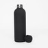 A drink bottle in matte black with a removable black lid, featuring a smooth, sleek design and a logo.
