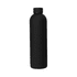 A drink bottle in matte black finish, featuring a sleek, double-walled design and a solid cap, with a logo.