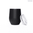 A drink bottle in matte black, featuring a clear lid, designed as a travel mug for beverages.