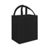 A black tote bag with two sturdy handles and an open top design. It features a plain surface without logos.