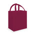 A maroon tote bag with two sturdy handles and a simple design. It features a logo on the front.