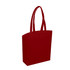 A red tote bag with two long handles and a simple design, featuring a logo.