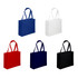 A collection of tote bags in red, white, blue, navy, and black, featuring strong handles and a simple design.