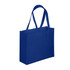 A navy blue tote bag with sturdy handles and an interior space. It features a logo on the front.