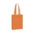 An orange non-woven tote bag with long handles and a simple design, featuring a logo on the front.