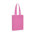 A pink non-woven tote bag with two handles and a simple design, featuring a logo.