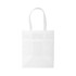 A large white non-woven shopping bag with sturdy handles and a flat base. It features a branding logo.