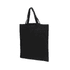 A black calico tote bag with short handles and a simple design, featuring a logo.
