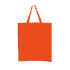 An orange calico tote bag with a short handle, featuring a logo on the front.
