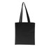 A black long handle calico tote bag with two sturdy straps and a simple design. It features a logo.