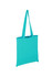 A turquoise tote bag with long handles and a simple design, featuring a branding logo.