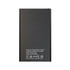 A sleek black power bank with a capacity of 4000mAh, featuring input and output specifications. Includes a logo.