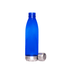 A drink bottle in vibrant blue with a stainless steel base and cap, featuring a logo.
