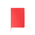 A5 notebook in a vibrant red colour with a matching elastic closure and a branding logo on the cover.