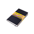 A5 premium hard cover notebook in black with a colourful belly band around it. Features a branded logo.