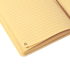 A recycled notebook featuring lined pages and a brown cover, with a small logo on the corner.