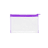 A clear PVC pencil case with a purple zipper, featuring a simple and sleek design.