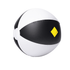 A beach ball with black and white panels and a yellow diamond logo. Sized at 30cm, ideal for outdoor leisure.