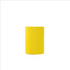A yellow neoprene stubby cooler featuring a logo, designed to hold drink bottles.