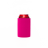 A bright pink stubby cooler holding a can, designed for drinkware. Features a simple, smooth surface.