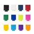 A collection of neoprene stubby coolers in various colours including black, white, red, green, blue, yellow, pink, and purple.