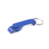 A blue aluminium keyring bottle opener with a silver keyring attachment.