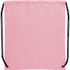 A pink drawstring sportspack with black drawstrings and a logo. Ideal for carrying small items.
