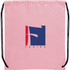 A pink drawstring sportspack featuring a logo design. The bag has black drawstrings for easy closure.