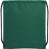 A green drawstring sportspack with black cords and a simple design. It features a branding logo.