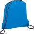 A blue drawstring sportspack with black cords, featuring a simple design and a logo.