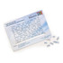 A set of white magnetic word tiles on a blue background, featuring various words for creative expression.