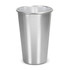 A drink cup in metallic silver with a smooth finish and a branding logo. Suitable for various beverages.