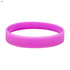 A pink silicone wristband featuring a smooth surface and a minimalist design, with a logo present.