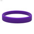 A purple silicone wristband with a smooth finish and an embossed design. It features a logo on one side.