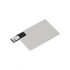 A sleek silver flash drive with a sliding connector and a minimalist design, featuring a logo.