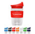 A drink bottle featuring a transparent double wall design with a red lid and band, available in various colours.